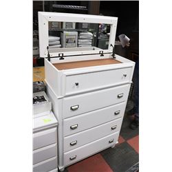 WHITE 5 DRAWER CHEST OF DRAWERS WITH LIFT TOP