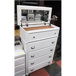WHITE 5 DRAWER CHEST OF DRAWERS WITH LIFT TOP