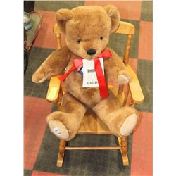 WOODWARDS TEDDY BEAR AND ROCKING CHAIR.