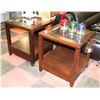 PAIR OF GLASSTOP WOOD TONE END TABLE WITH DRAWERS