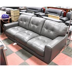 NEW GREY LEATHER THE BRICK "ABBEY GAYLE" 85" SOFA.