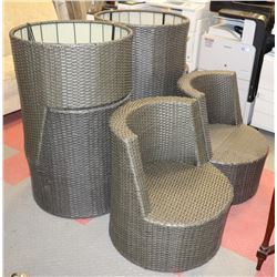 SET OF 6 WICKER PATIO CHAIRS.