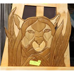 COUGAR IN THE GRASS WOODEN PLAQUE