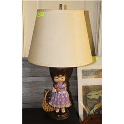 JAPANESE LAMP WITH SMALL JAPANESE DOLL.