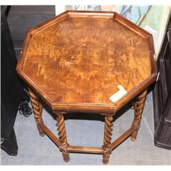 VINTAGE OCTAGON WOOD SIDE TABLE, 20"X20"X19"