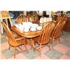 Image 2 : WOOD DINING TABLE WITH 2 LEAFS, 6 CHAIRS, AND