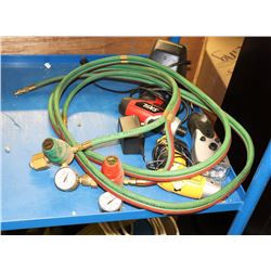 LOT WITH ASSORTED TOOLS, FLASHLIGHT, OXY ACETYLENE