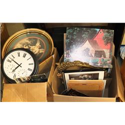 2 BOXES OF PICTURES AND MIRRORS.
