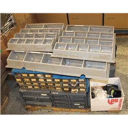 PALLET OF NUTS BOLTS ORGANIZERS ETC