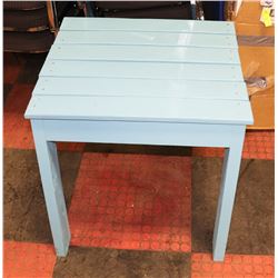 BLUE WOOD END TABLE, 25"X22"X23.5"