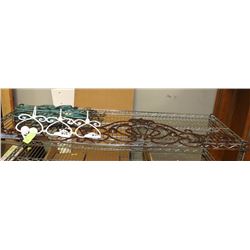 SHELF OF ASSORTED METAL WALL HANGINGS.