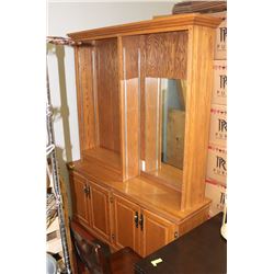 WOOD WALL UNIT, 64"X17.5"X86". SOME WARE.