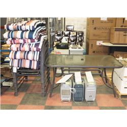 PATIO TABLE (39"X60.5"X28") WITH 6 CHAIRS.