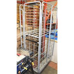 ONE STEEL CAGE ON CASTERS FOR STORING BOXES, CAN