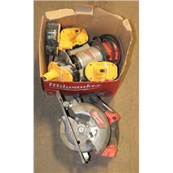 4 DEWALT 18V XRP BATTERIES, 1 MILWAUKEE SKILSAW &