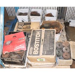 9 BOXES OF BOSTITCH NAILS & BOSTITCH AIR STAPLER.