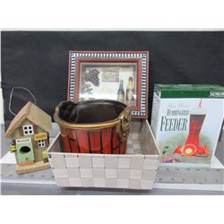 Bundle of Assorted items / Hummingbird feeder / Birdhouse / Pot and more