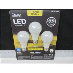 3 pack LED Dimmable Lightbulbs / 100watt replacement / last 22 years