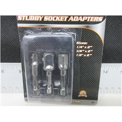 New 3 piece Stubby Socket Adaptors / sizes- 1/4" - 3/8" - 1/2"