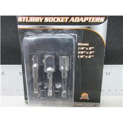 New 3 piece Stubby Socket Adaptors / sizes- 1/4" - 3/8" - 1/2"