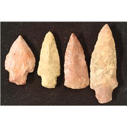 4 ASSORTED 1 3/4"-2 5/8" INDIAN STONE ARROWHEADS