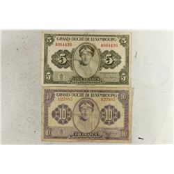 LUXEMBOURG VINTAGE 5 & 10 FRANCS CURRENCY