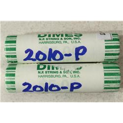 2-$5 ROLLS OF 2010-P ROOSEVELT DIMES BRILLIANT UNC