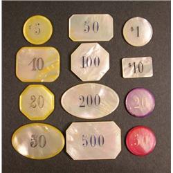 Mother Of Pearl Chips and Markers Gaming Set