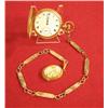 Image 1 : Pocket Watch With Gold Quartz Chain and Locket Fob