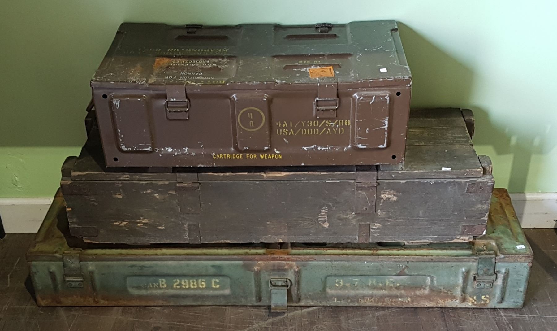 3 VINTAGE MILITARY AMMO BOXES