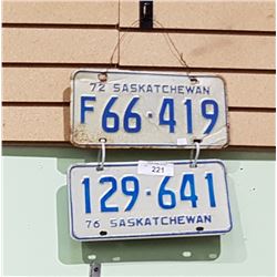 VINTAGE 1972/1976 SASKATCHEWAN LICENSE PLATES