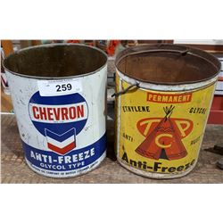 2 VINTAGE CHEVRON & TCP ANTIFREEZE TINS 1G