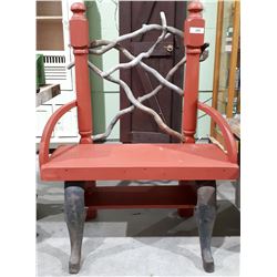 CUSTOM BENCH PLANT STAND W/DRIFTWOOD ACCENTS & CAST IRON STOVE LEGS