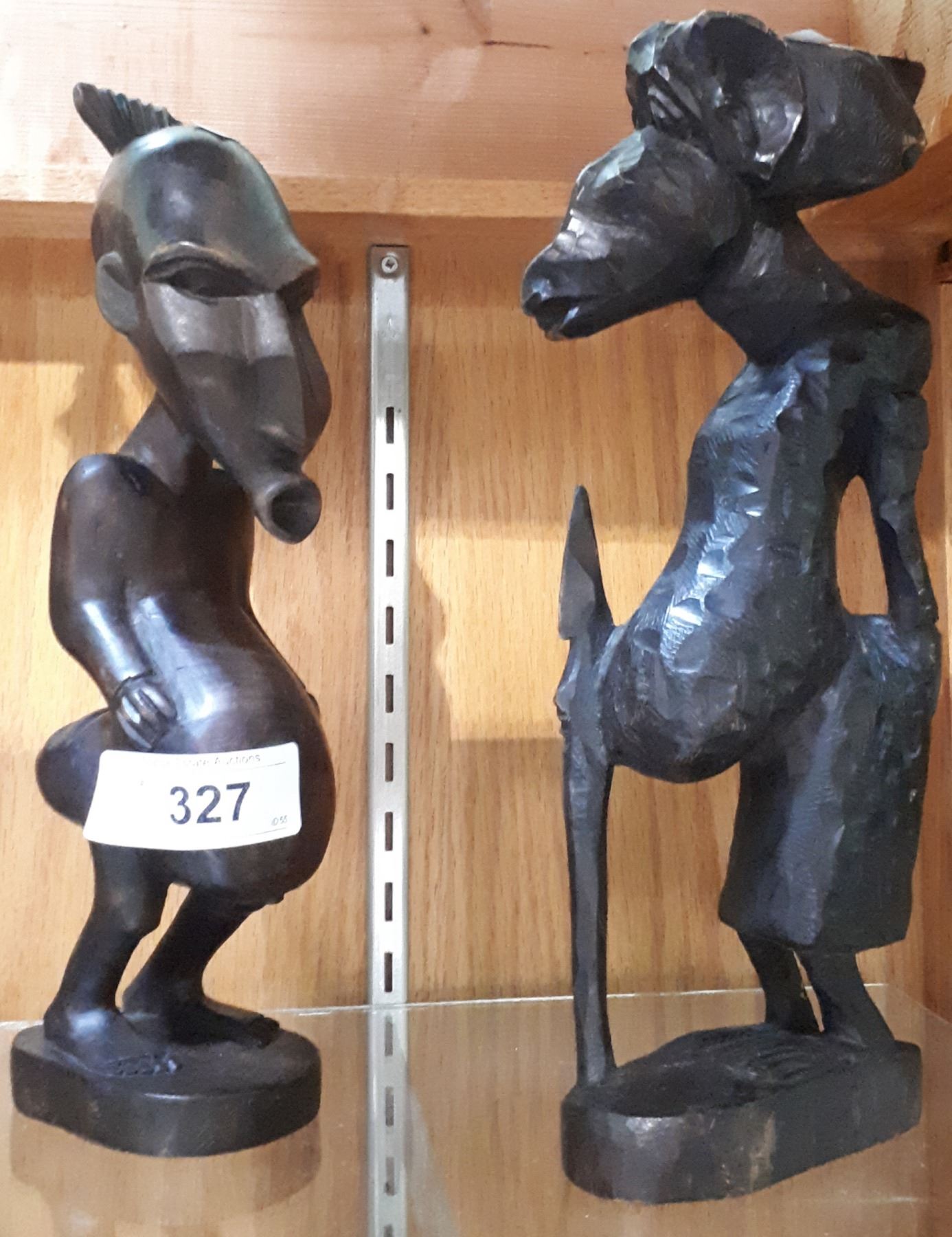 2 HAND CARVED WOOD AFRICAN STATUES
