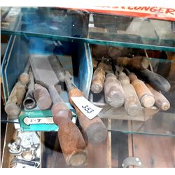 2 BINS ANTIQUE WOOD CHISELS