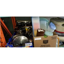 LOT OF POTS, PANS, KITCHEN APPLIANCES, AND TUPPERWARE