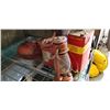 Image 1 : 3 VINTAGE METAL GAS CANS AND LANTERN