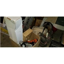 BOX OF TOOLS, COMPRESSOR, TOOL BAG WITH CONTENTS