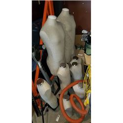 4 FABRIC MANNEQUIN TORSOS ON STAND - 2 ADULT AND 2 KIDS, AND 4 NOT ON STAND