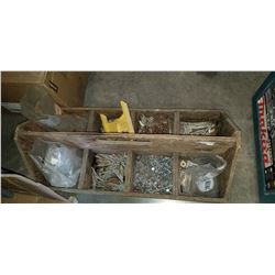 WOOD TOOL BOX W/ CONTENTS