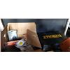 Image 1 : BOX OF SHOP SUPPLIES, TUBE TENTS AND DEWALT TOOLCASE