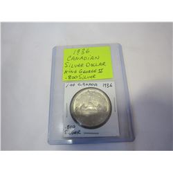 1936 CANADIAN SILVER DOLLAR KING GEORGE V .800 SILVER