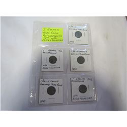 5 GERMAN THIRD REICH REICHSPFENING COINS WITH EAGLE AND SWASTIKA