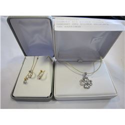 STAMPED 925 SILVER CLOVER LEAF PENDANT AND SILVER NECKLACE AND EARRINGS