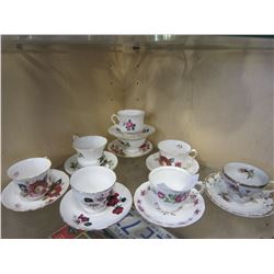 8 MATCHING CHINA CUPS AND SAUCERS, QUEEN ANNE AND OTHERS