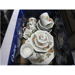 MADE IN ENGLAND CREAM AND SUGAR, CUPS AND SAUCERS, AND PLATES