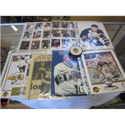 LOT OF HOCKEY CARDS AND SIGNED PICTURES AND PUCK