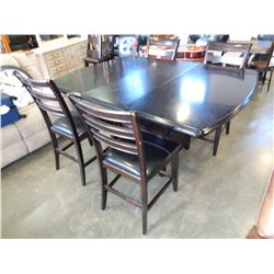 LARGE MODERN DINING TABLE W/ 4 LEATHER SEAT CHAIRS AND LEAF