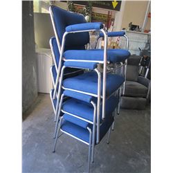 4 CHROME AND BLUE STACKING CHAIRS