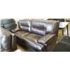 Image 1 : ASHLEY BROWN STITCHED GENUINE LEATHER RECLINING SOFA, RETAIL $1990